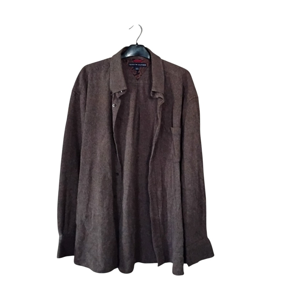 Tommy Hilfiger Mens XL Brown Herringbone Button Down Shirt Long Sleeve Paisley
